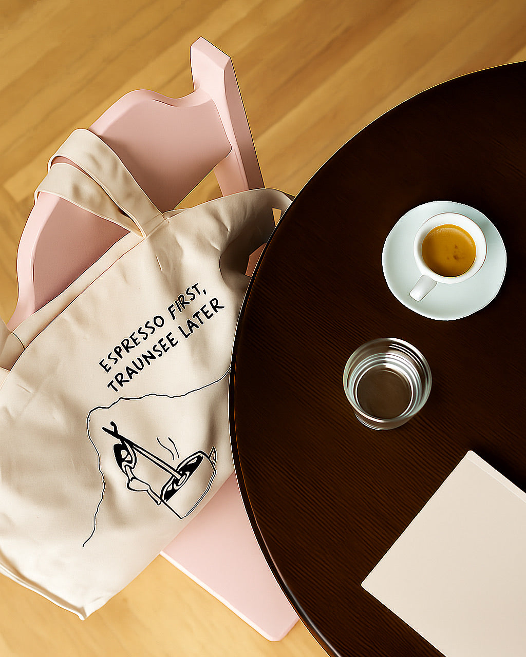 Tote Bag Espresso first, Traunsee later