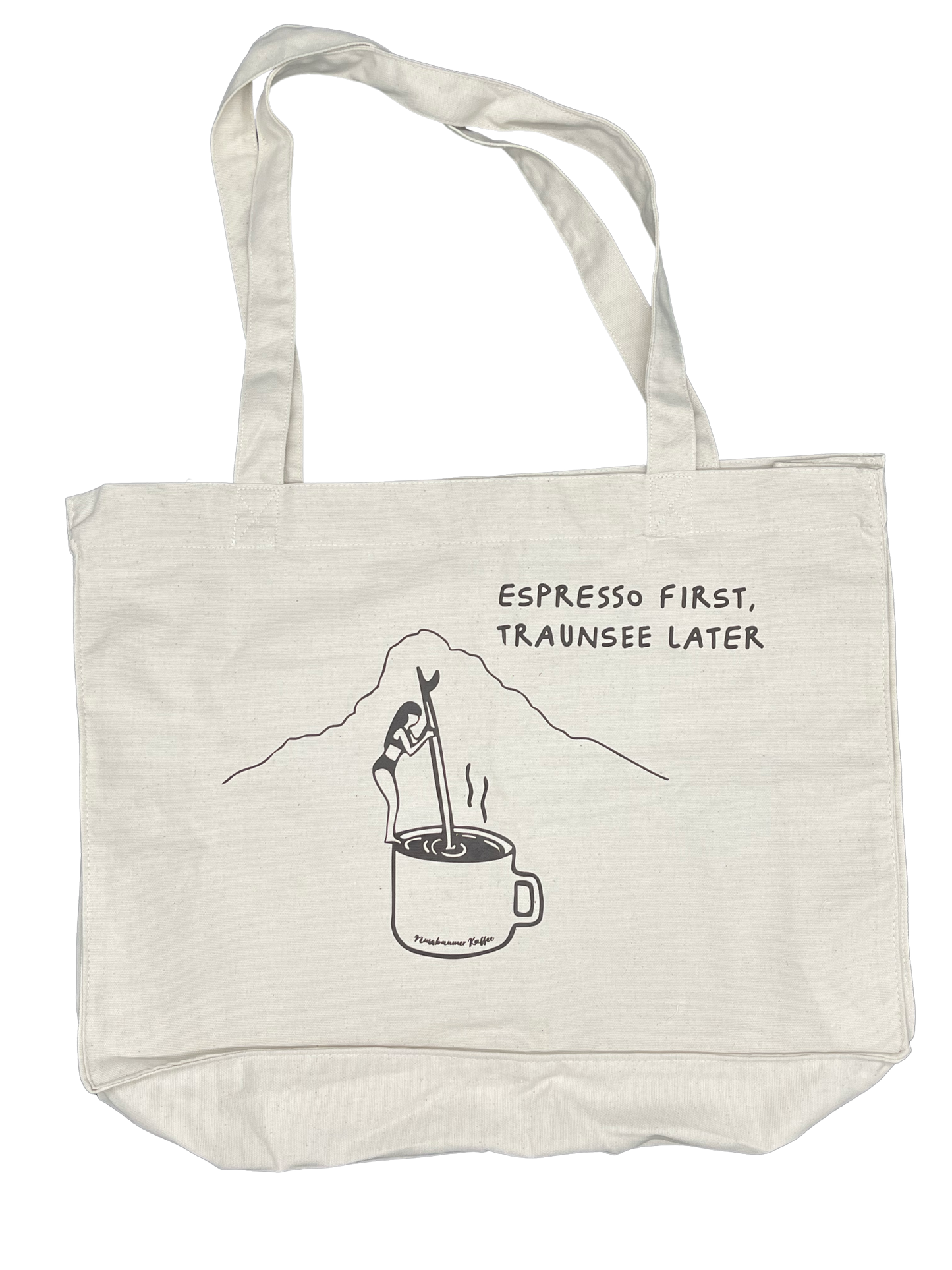 Tote Bag Espresso first, Traunsee later