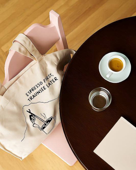 Tote Bag Espresso first, Traunsee later