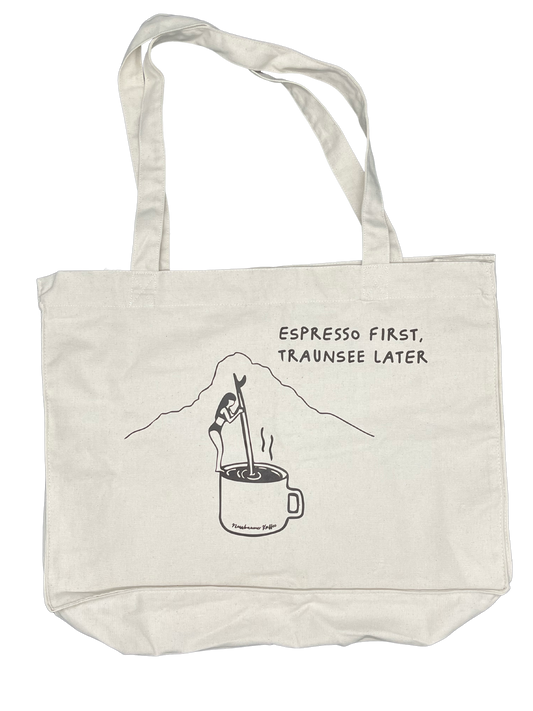 Tote Bag Espresso first, Traunsee later