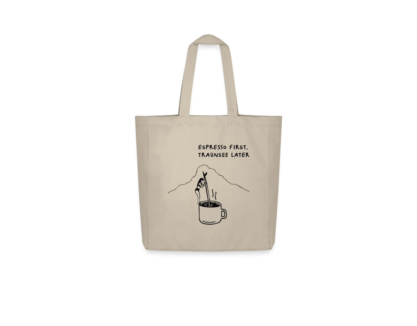 Tote bag "Espresso first, Traunsee later"